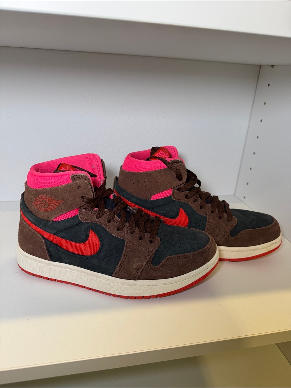 Nike Mid-Top Sneakers in Brown, Black & Pink with Red Swoosh